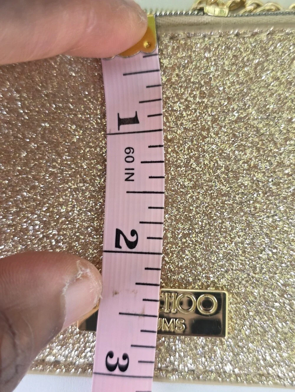 Jimmy Choo Parfums Gold Glitter Zip Pouch Cosmetic Makeup Bag Clutch NWOT 3x5